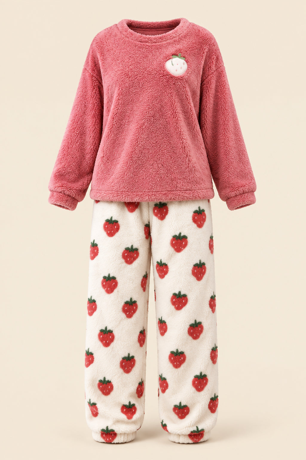 Women's Plus Size Fluffy Strawberry Pajama Set
