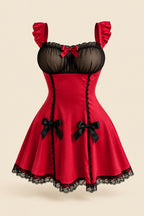Sweet Bow Accent Satin & Mesh Lingerie Nightdress
